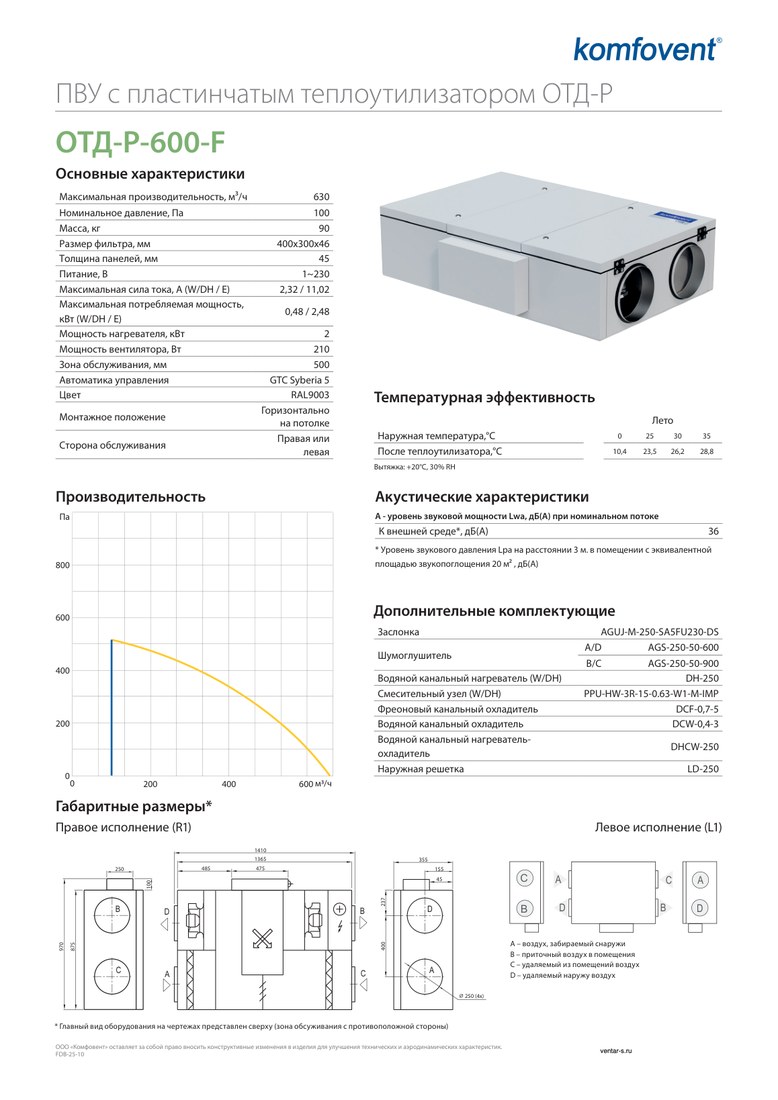 Приточно-вытяжная установка Komfovent ОТД-P-600-F-E (фильтры F7/M5)
