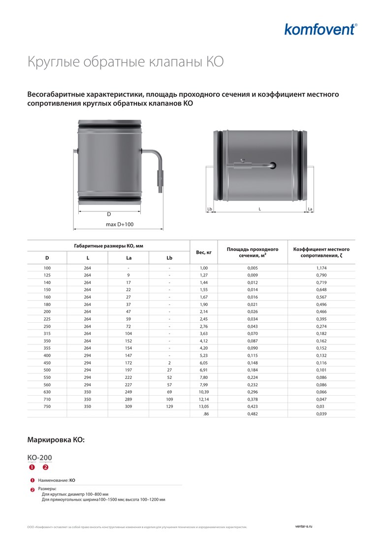 Обратный клапан Komfovent КО-560